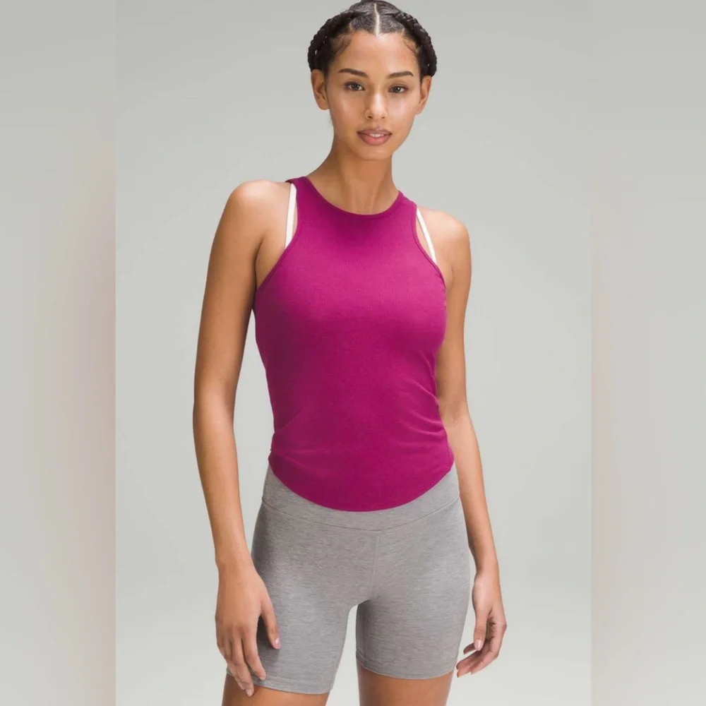 SOLD NWT Ribbed Modal Silk Twist Back Yoga Tank Magenta Purple - Picture 5 of 7